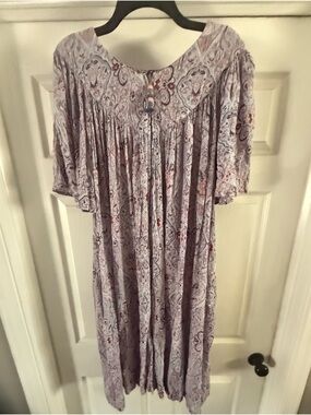 Go Softly Patio Dress Womens XL Purple 100% Rayon Aztec Muu Muu Caftan India